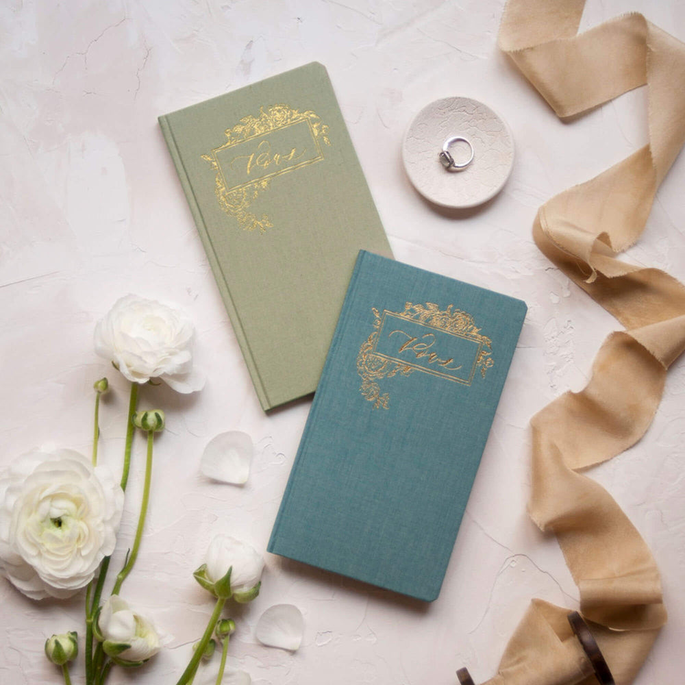 Linen Vow Books - Blue and Olive • Wedding Stationery • decor