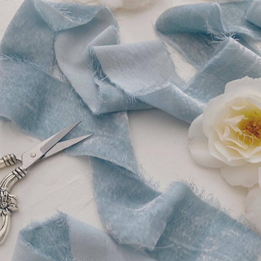 Dusty Blue Silk Velvet Ribbon • Wedding decor