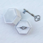 White Hexagonal Velvet Ring Boxes - Holder