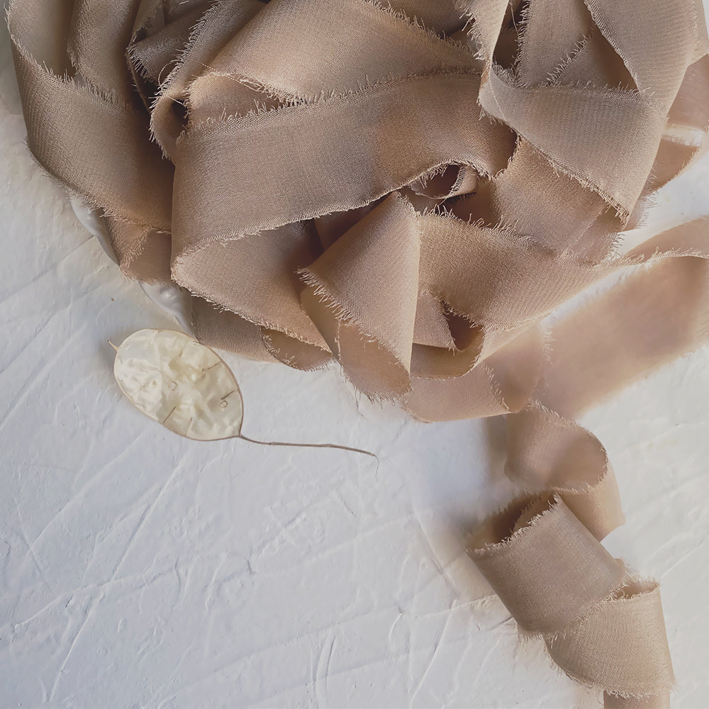 Toasted Almonds Crepe Silk Ribbon • Wedding decor