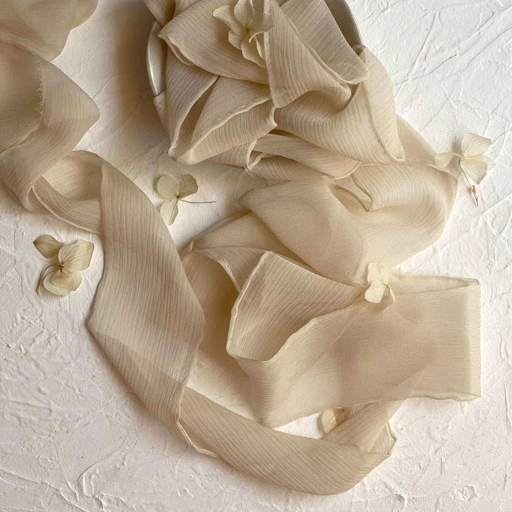 Bleached Wheat Crinkle Chiffon Ribbon | 3m - 6cm - Silk