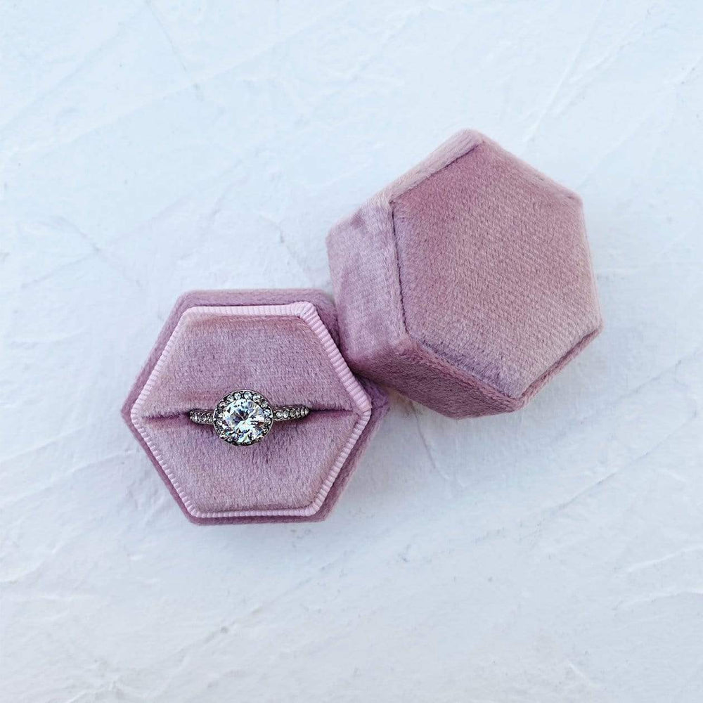 Blush Hexagonal Velvet Ring Boxes - Holder