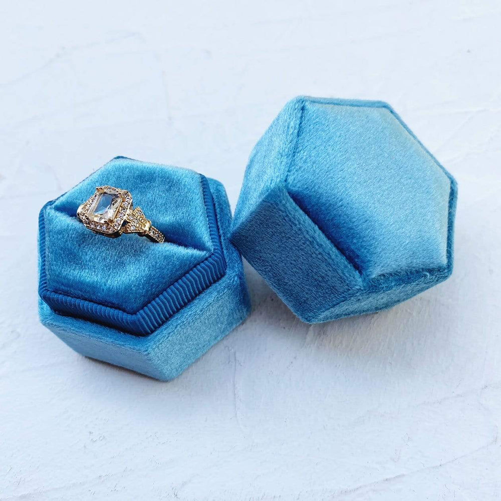 Jade Hexagonal Velvet Ring Boxes - Holder